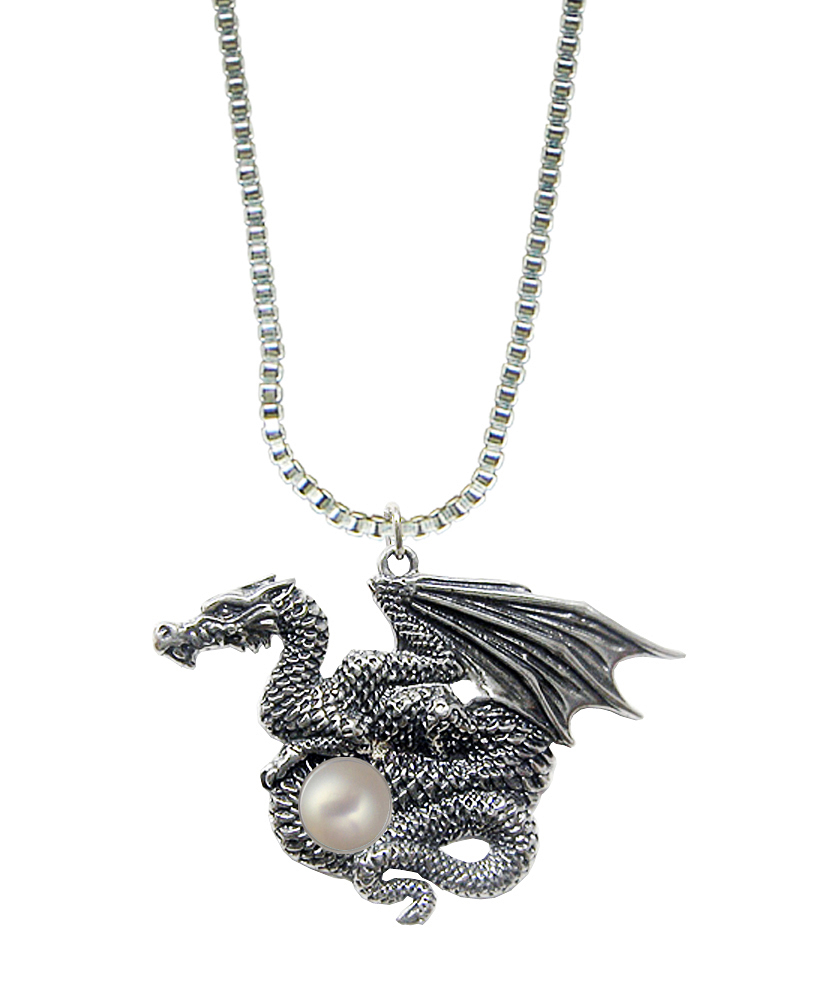 Sterling Silver Dragon of Many Treasures Pendant With Cultured Freshwater Pearl